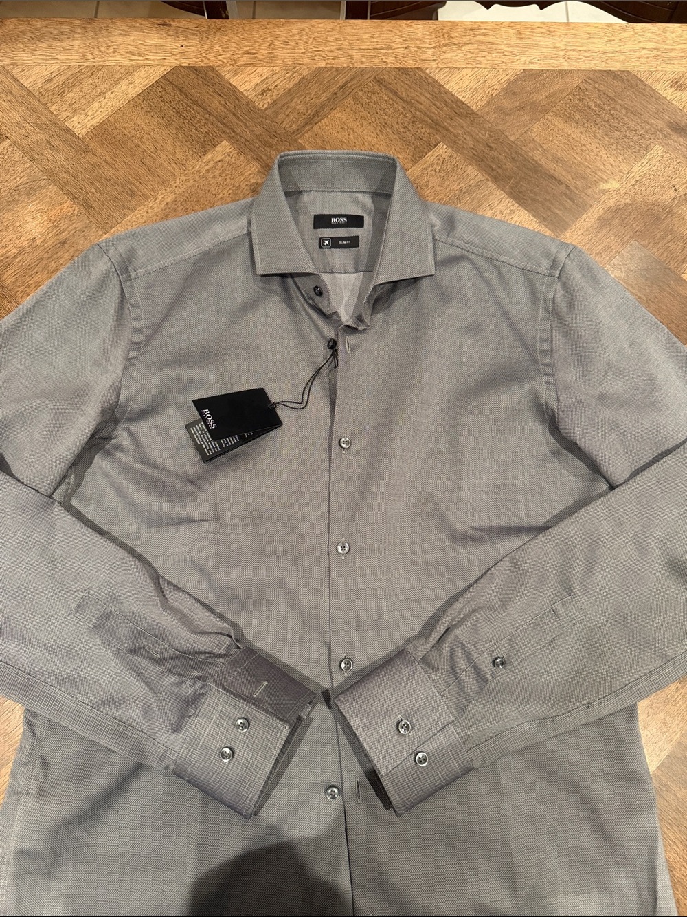 BOSS Men's Light Gray Textured Dress Shirt
